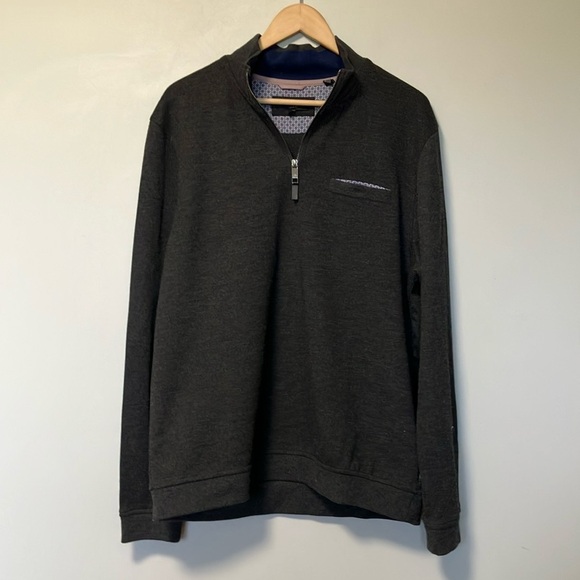 Ted Baker Men's Charcoal Grey Quarter-Zip Sweater - Picture 1 of 7